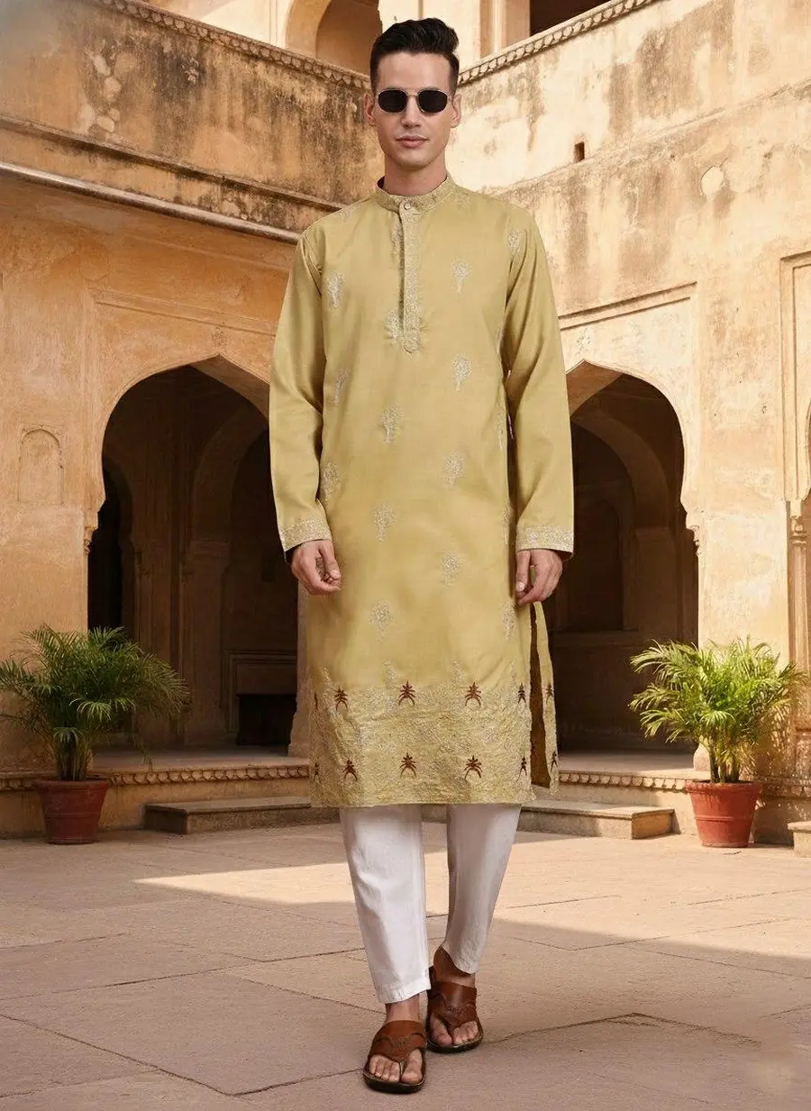 FANCY COTTON EMBROIDERY WORK MEN'S KURTA PAYJAMA FESTIVE WEAR WHOLESALE PRICE ETHNIC GARMENT (11)