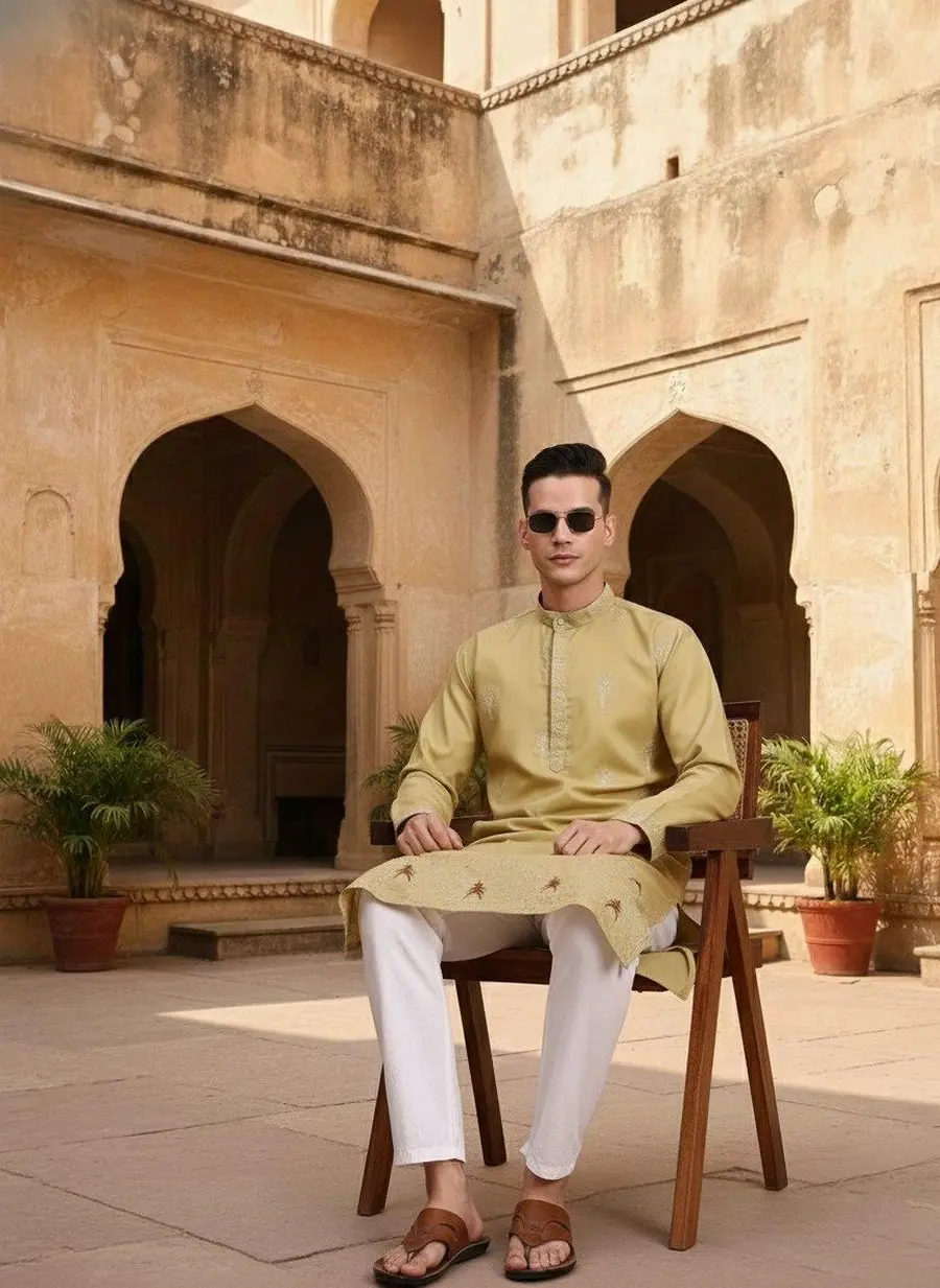 FANCY COTTON EMBROIDERY WORK MEN'S KURTA PAYJAMA FESTIVE WEAR WHOLESALE PRICE ETHNIC GARMENT (6)