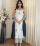 FANCY COTTON FLEX SEQUENCE EMBROIDERY WORK TOP BOTTOM WITH DUPATTA OFF WHITE