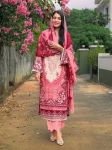 FANCY COTTON PRINT WITH EMBROIDERY SEQUENCE WORK TOP BOTTOM WITH DUPATTA PINK