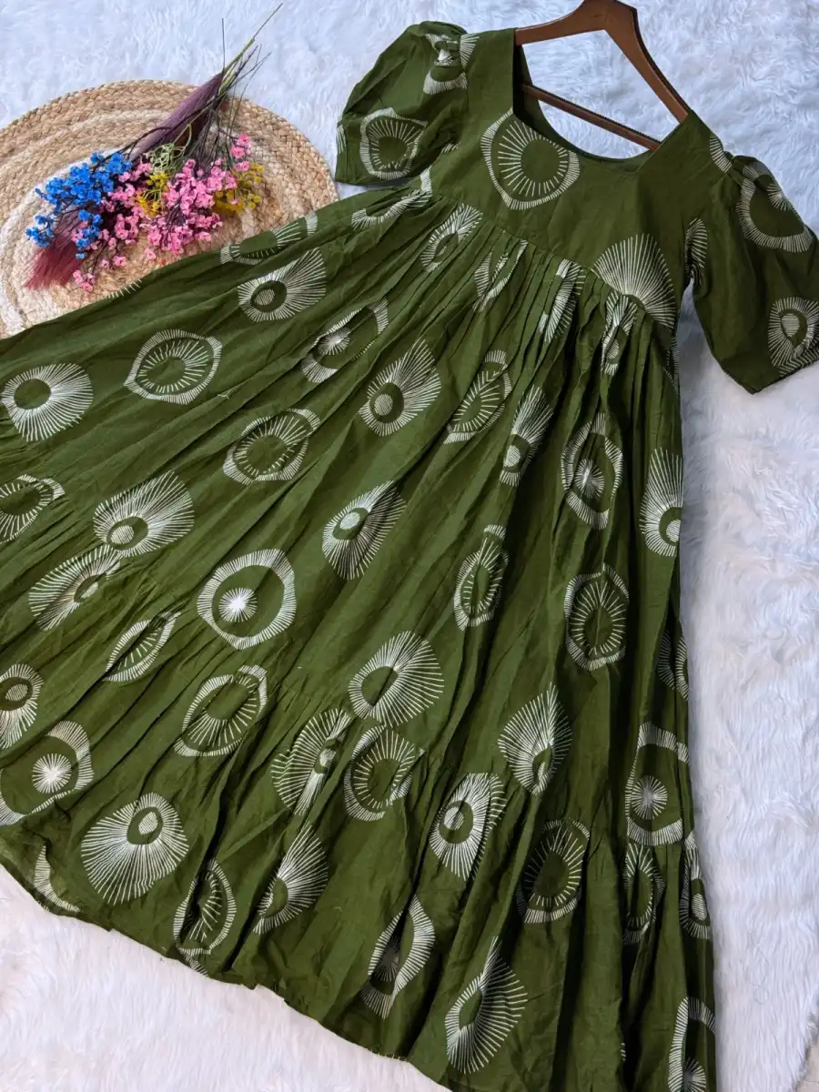 FANCY COTTON PRINTED WORK ONE PIECE DRESS CASUAL WEAR WHOLESALE PRICE ETHNIC GARMENT (1)