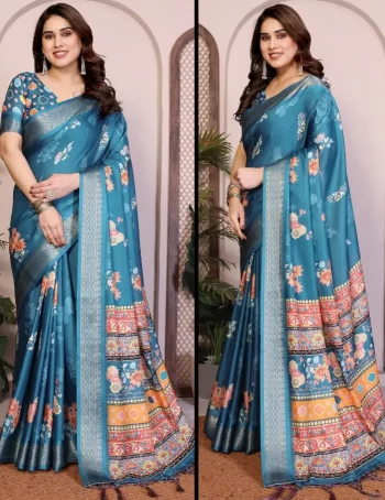 FANCY COTTON SILK DIGITAL PRINT & JACQUARD HEAVY BORDER WORK SAREE WITH UNSTITCHED BLOUSE RAMA