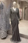FANCY CREPE SATIN EMBROIDERY WORK READY TO WEAR SAREE WITH STITCHED BLOUSE AND KOTI PARTY WEAR WHOLESALE PRICE ETHNIC GARMENT (12)