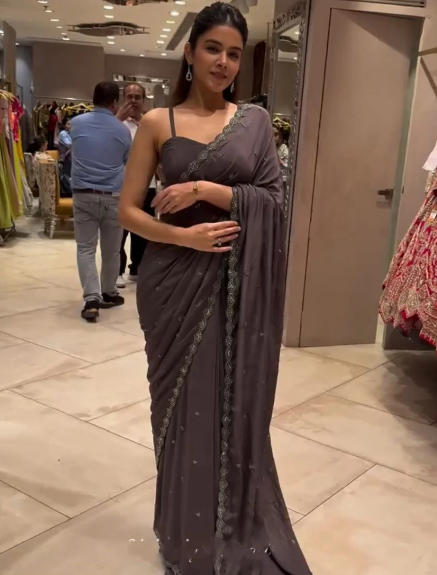 FANCY CREPE SATIN EMBROIDERY WORK READY TO WEAR SAREE WITH STITCHED BLOUSE AND KOTI PARTY WEAR WHOLESALE PRICE ETHNIC GARMENT (15)