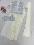 FANCY CREPE SILK EMBROIDERY SEQUENCE CODING WORK READY TO WEAR SAREE WITH STITCHED BLOUSE AND KOTI PARTY WEAR WHOLESALE PRICE ETHNIC GARMENT (6)