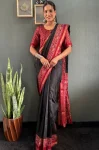 FANCY DOLA SILK PRINTED AND WOVEN WORK GOWN SAREE BLACK AND MAROON