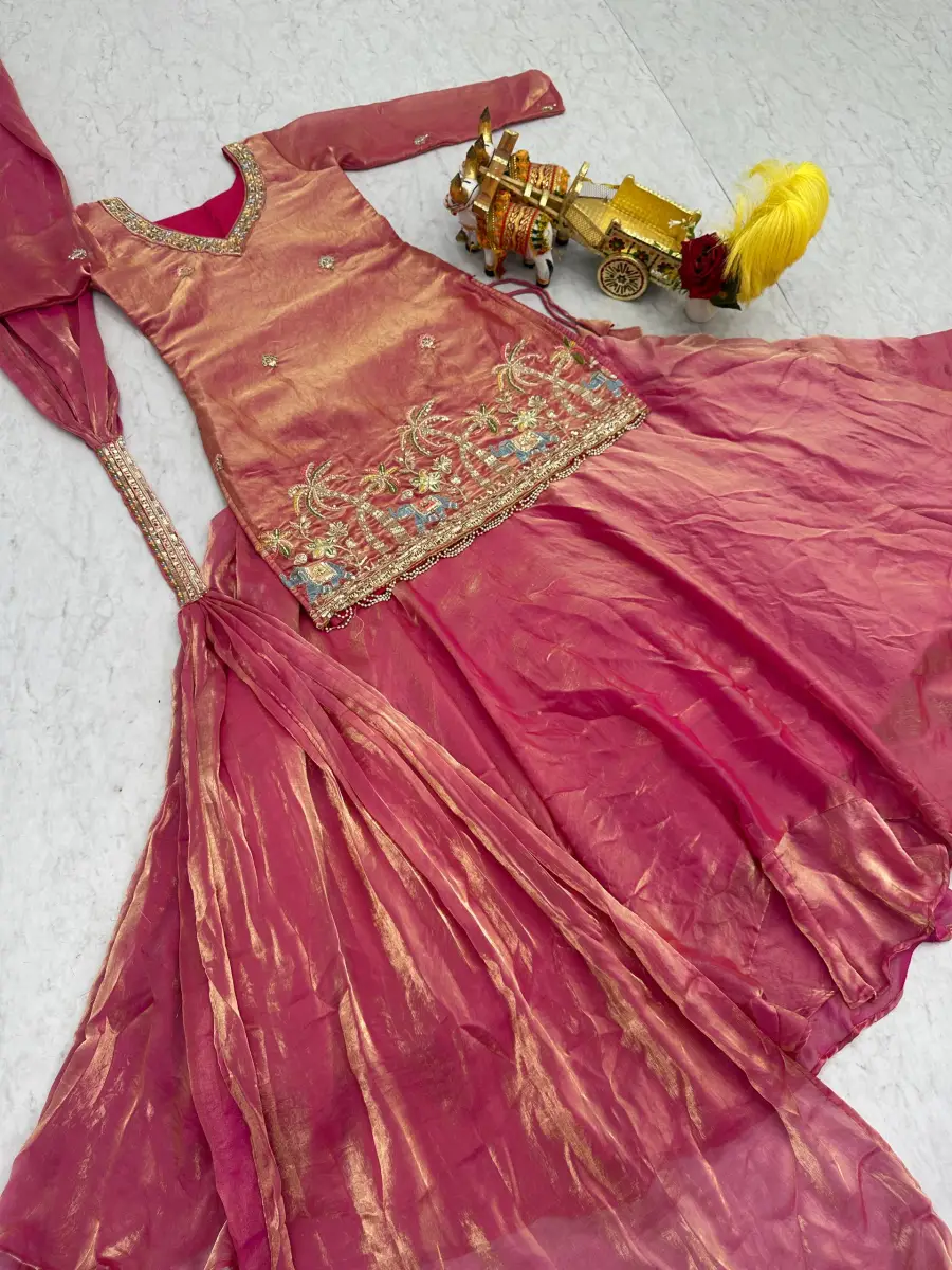 FANCY FENDY EMBROIDERY BEADS (MOTI) SEQUENCE & THREAD WORK TOP LEHENGA WITH DUPATTA WEDDING WEAR WHOLESALE PRICE ETHNIC GARMENT (11)