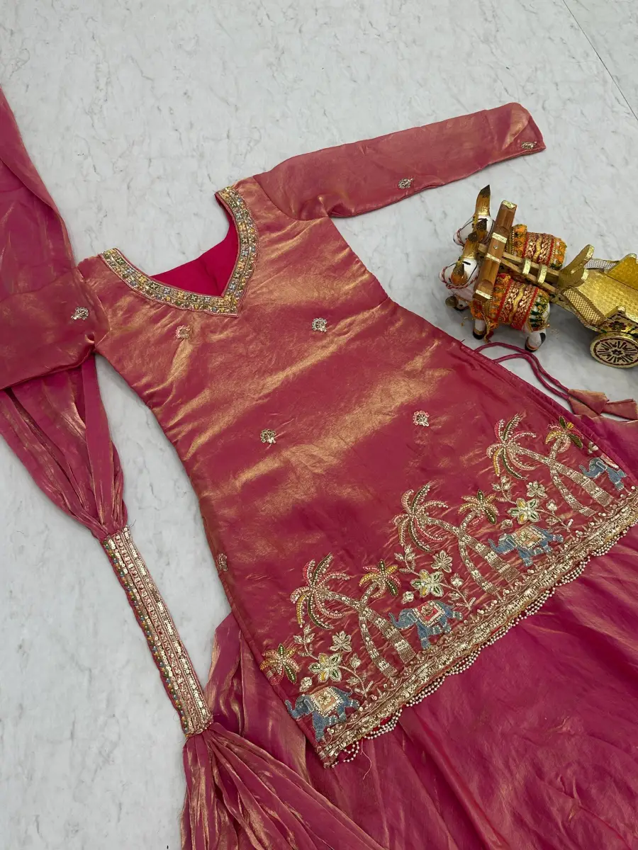 FANCY FENDY EMBROIDERY BEADS (MOTI) SEQUENCE & THREAD WORK TOP LEHENGA WITH DUPATTA WEDDING WEAR WHOLESALE PRICE ETHNIC GARMENT (13)
