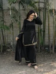 FANCY FENDY SATIN MIRROR AND MOTI WITH LACE BORDER WORK TOP PALAZZO WITH DUPATTA BLACK