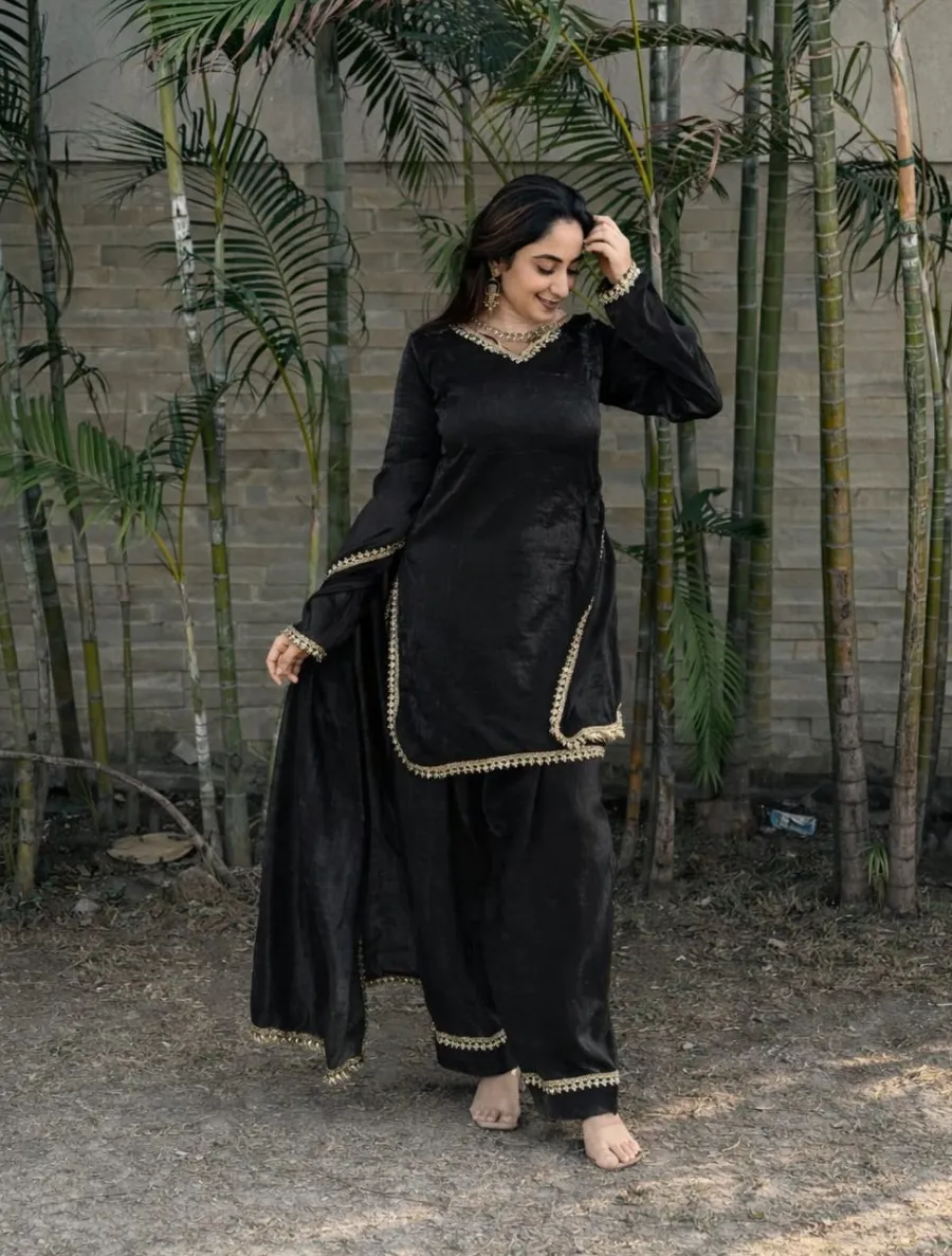 FANCY FENDY SATIN MIRROR AND MOTI WITH LACE BORDER WORK TOP PALAZZO WITH DUPATTA FESTIVE WEAR WHOLESALE PRICE ETHNIC GARMENT (11)