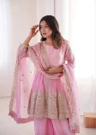FANCY FENDY SILK EMBROIDERY SEQUENCE WITH REAL MIRROR WORK TOP PALAZZO WITH DUPATTA FESTIVE WEAR WHOLESALE PRICE ETHNIC GARMENT (9)