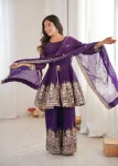 FANCY FENDY SILK EMBROIDERY SEQUENCE WITH REAL MIRROR WORK TOP PALAZZO WITH DUPATTA FESTIVE WEAR WHOLESALE PRICE ETHNIC GARMENT (25)