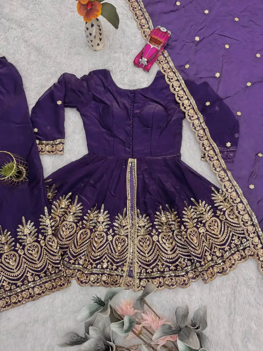 FANCY FENDY SILK EMBROIDERY SEQUENCE WITH REAL MIRROR WORK TOP PALAZZO WITH DUPATTA FESTIVE WEAR WHOLESALE PRICE ETHNIC GARMENT (33)