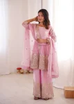 FANCY FENDY SILK EMBROIDERY SEQUENCE WITH REAL MIRROR WORK TOP PALAZZO WITH DUPATTA FESTIVE WEAR WHOLESALE PRICE ETHNIC GARMENT (9)