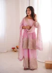 FANCY FENDY SILK EMBROIDERY SEQUENCE WITH REAL MIRROR WORK TOP PALAZZO WITH DUPATTA FESTIVE WEAR WHOLESALE PRICE ETHNIC GARMENT (9)