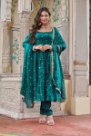 FANCY FENDY SILK EMBROIDERY WITH SEQUENCE & THREAD WORK GOWN BOTTOM WITH DUPATTA GREEN