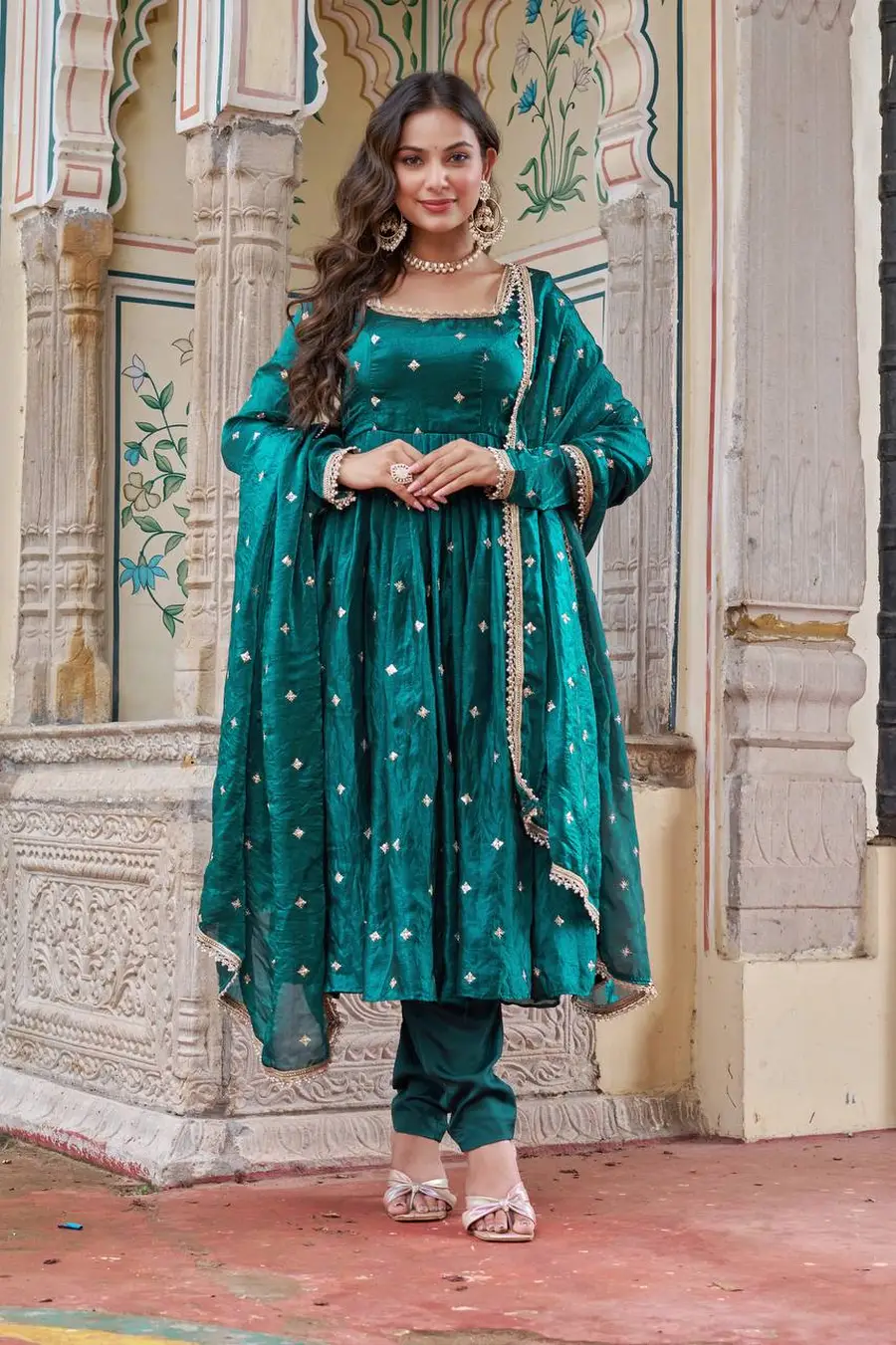 FANCY FENDY SILK EMBROIDERY WITH SEQUENCE & THREAD WORK GOWN BOTTOM WITH DUPATTA FESTIVE WEAR WHOLESALE PRICE ETHNIC GARMENT (3)