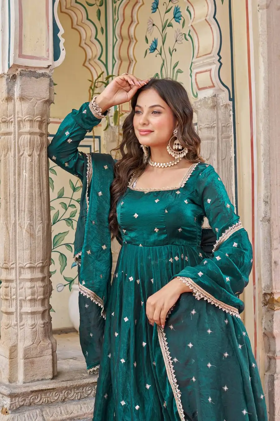 FANCY FENDY SILK EMBROIDERY WITH SEQUENCE & THREAD WORK GOWN BOTTOM WITH DUPATTA FESTIVE WEAR WHOLESALE PRICE ETHNIC GARMENT (4)