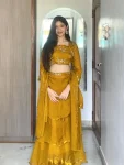 FANCY FENDY SILK THREAD, EMBROIDERY , CODING AND SEQUENCE WORK LEHENGA BLOUSE AND WAIST BELT EXTRA FAILR YELLOW