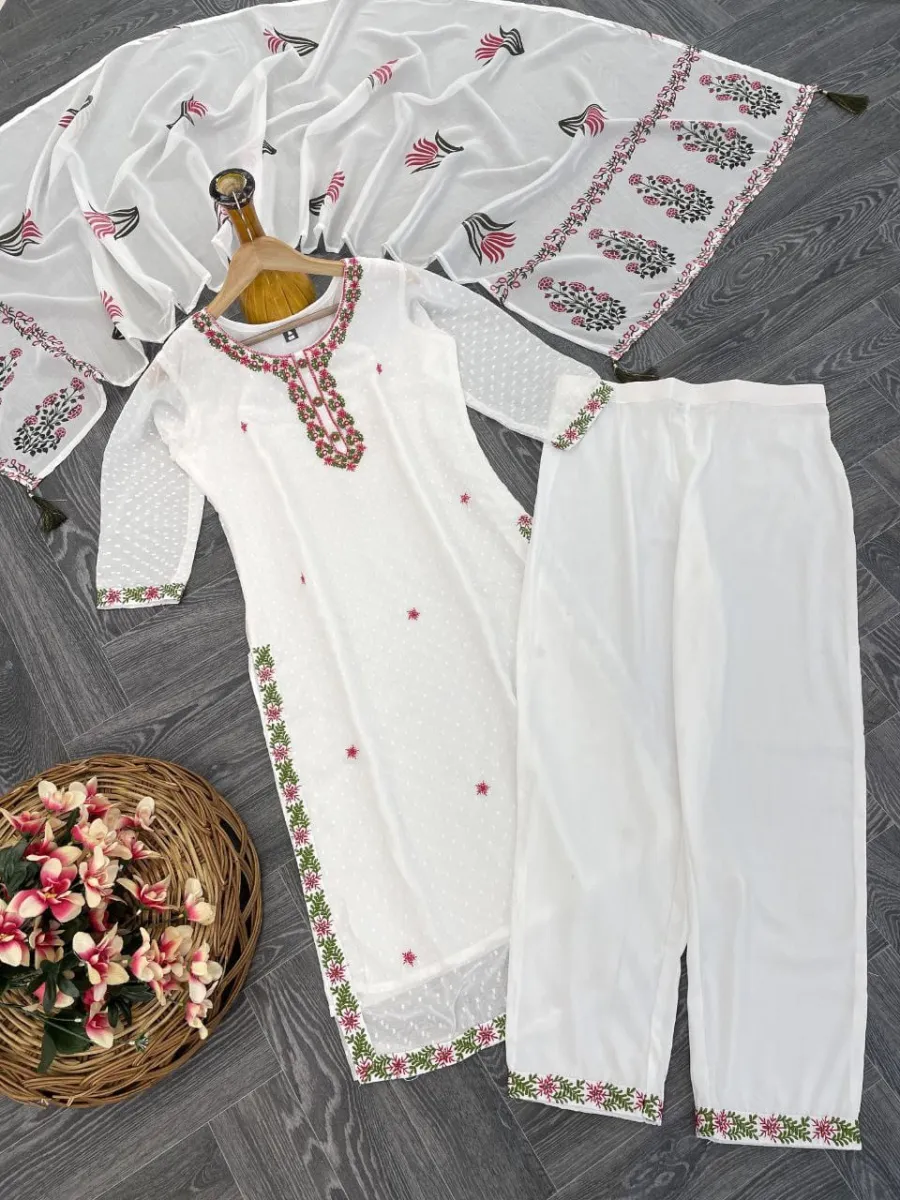 FANCY GEORGETTE BUTTI EMBROIDERY WORK TOP BOTTOM WITH DUPATTA OFFICE WEAR WHOLESALE PRICE ETHNIC GARMENT (1)