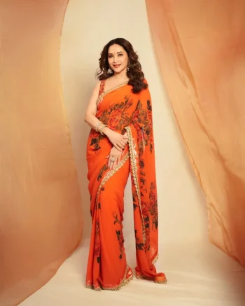 FANCY GEORGETTE DIGITAL PRINT WORK SAREE WITH UNSTITCHED BLOUSE ORANGE