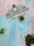 FANCY GEORGETTE EMBROIDERY BUTTA WORK READY TO WEAR SAREE WITH STITCHED BLOUSE PARTY WEAR WHOLESALE PRICE ETHNIC GARMENT (5)