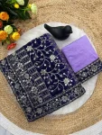 FANCY GEORGETTE EMBROIDERY SEQUENCE THREAD WORK SAREE WITH UNSTITCHED BLOUSE WEDDING WEAR WHOLESALE PRICE ETHNIC GARMENT (6)