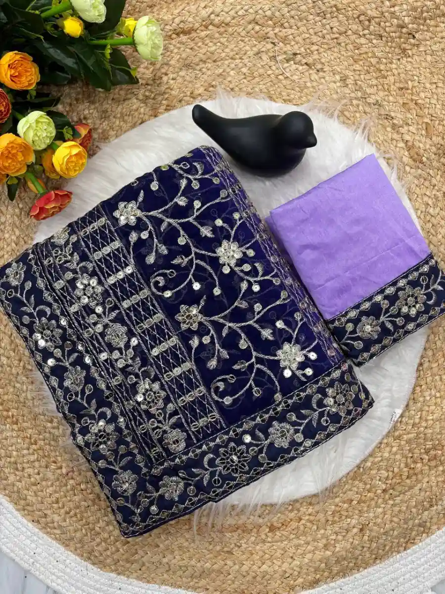 FANCY GEORGETTE EMBROIDERY SEQUENCE THREAD WORK SAREE WITH UNSTITCHED BLOUSE WEDDING WEAR WHOLESALE PRICE ETHNIC GARMENT (3)