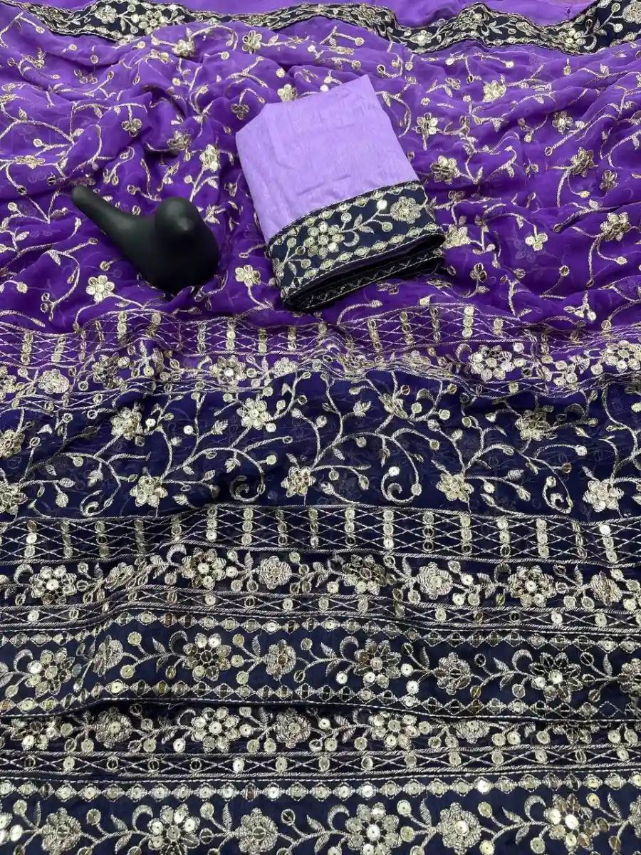 FANCY GEORGETTE EMBROIDERY SEQUENCE THREAD WORK SAREE WITH UNSTITCHED BLOUSE WEDDING WEAR WHOLESALE PRICE ETHNIC GARMENT (4)