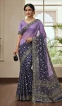 FANCY GEORGETTE EMBROIDERY SEQUENCE THREAD WORK SAREE WITH UNSTITCHED BLOUSE WEDDING WEAR WHOLESALE PRICE ETHNIC GARMENT (6)