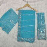 FANCY GEORGETTE EMBROIDERY THREAD WORK AND SEQUENCE WITH CUTWORK SAREE WITH UNSTITCHED BLOUSE PARTY WEAR WHOLESALE PRICE ETHNIC GARMENT (6)