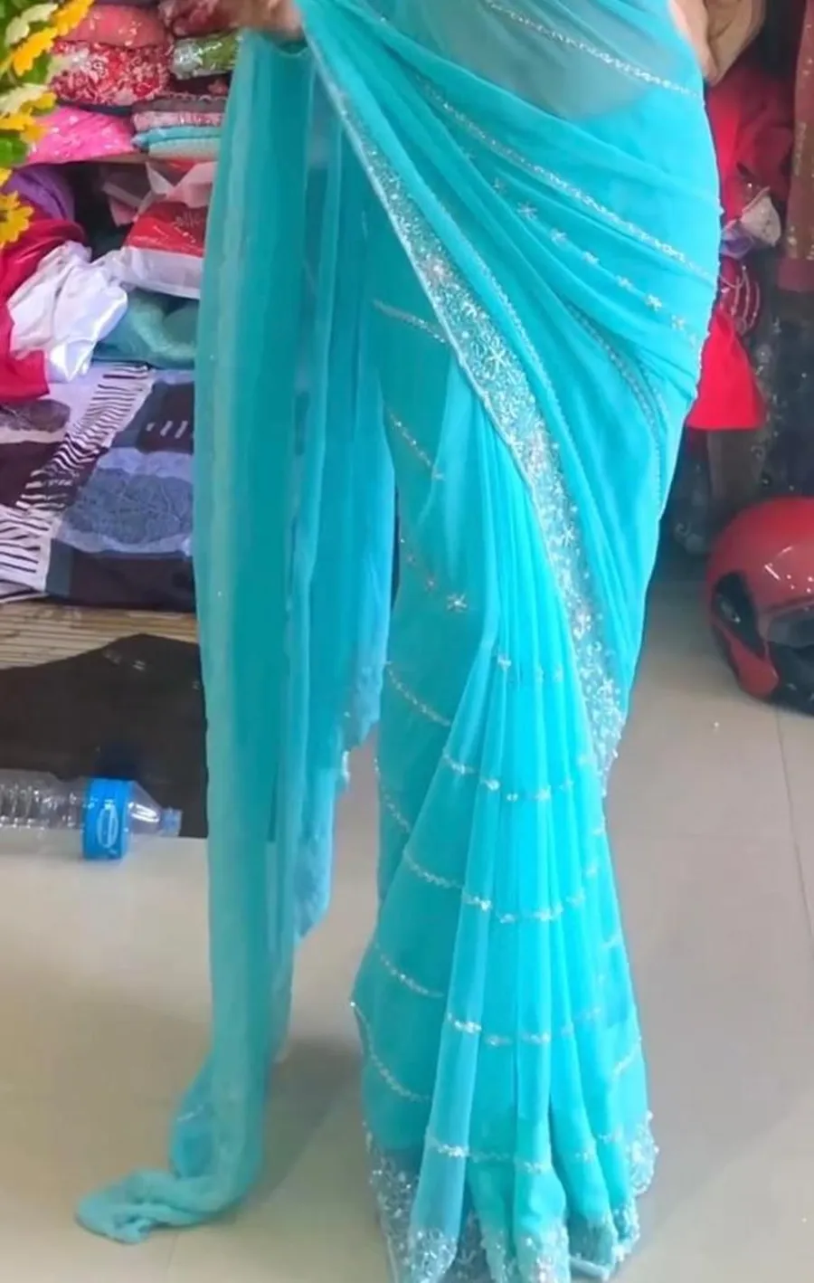 FANCY GEORGETTE EMBROIDERY THREAD WORK AND SEQUENCE WITH CUTWORK SAREE WITH UNSTITCHED BLOUSE PARTY WEAR WHOLESALE PRICE ETHNIC GARMENT (4)