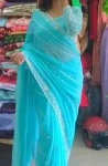 FANCY GEORGETTE EMBROIDERY THREAD WORK AND SEQUENCE WITH CUTWORK SAREE WITH UNSTITCHED BLOUSE PARTY WEAR WHOLESALE PRICE ETHNIC GARMENT (6)