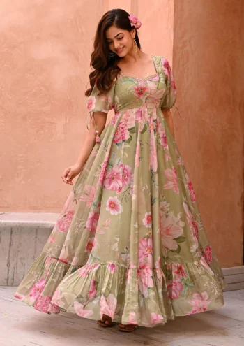 FANCY GEORGETTE PRINTED WORK ONLY GOWN MINT