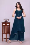 FANCY GEORGETTE SEQUENCE EMBROIDERY WORK TOP PALAZZO WITH DUPATTA TEAL