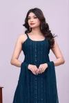 FANCY GEORGETTE SEQUENCE EMBROIDERY WORK TOP PALAZZO WITH DUPATTA FESTIVE WEAR WHOLESALE PRICE ETHNIC GARMENT (19)