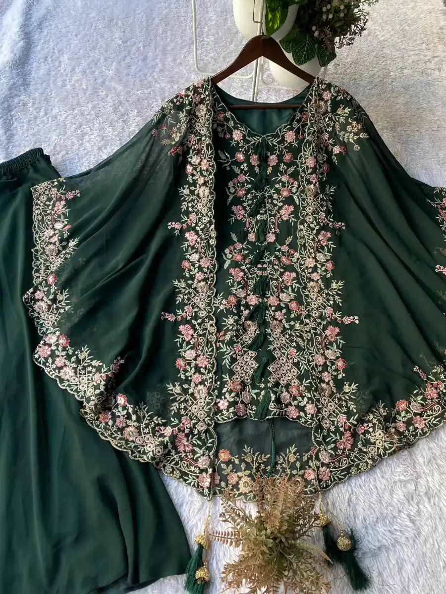 FANCY GEORGETTE SEQUENCE EMBROIDERY WORK TOP PALAZZO WITH SHRUG FESTIVE WEAR WHOLESALE PRICE ETHNIC GARMENT (4)