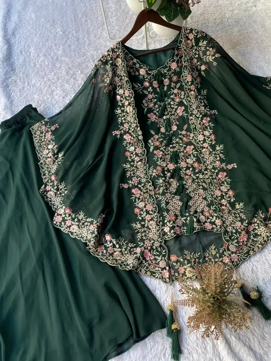 FANCY GEORGETTE SEQUENCE EMBROIDERY WORK TOP PALAZZO WITH SHRUG FESTIVE WEAR WHOLESALE PRICE ETHNIC GARMENT (5)