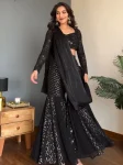 FANCY GEORGETTE THREAD WITH SEQUENCE WORK SHARARA CHOLI WITH DUPATTA BLACK