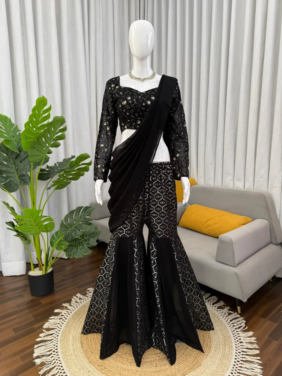 FANCY GEORGETTE THREAD WITH SEQUENCE WORK SHARARA CHOLI WITH DUPATTA PARTY WEAR WHOLESALE PRICE ETHNIC GARMENT(18)
