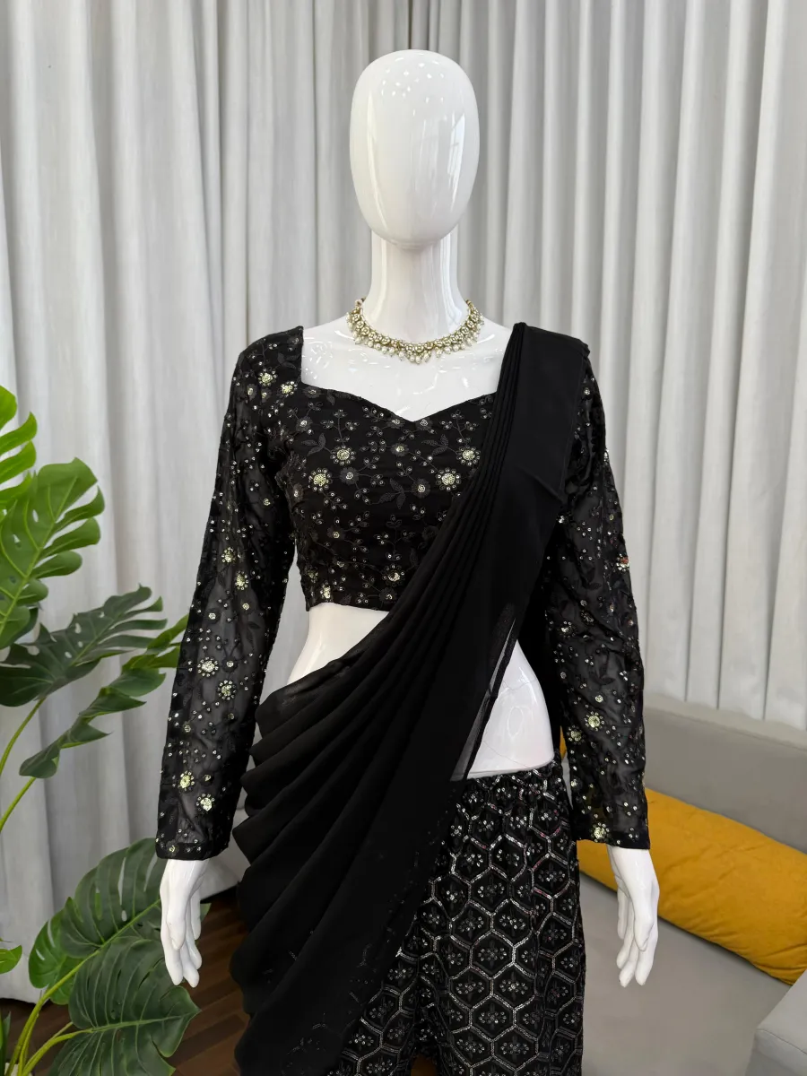 FANCY GEORGETTE THREAD WITH SEQUENCE WORK SHARARA CHOLI WITH DUPATTA PARTY WEAR WHOLESALE PRICE ETHNIC GARMENT(19)