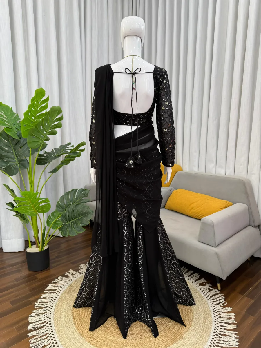 FANCY GEORGETTE THREAD WITH SEQUENCE WORK SHARARA CHOLI WITH DUPATTA PARTY WEAR WHOLESALE PRICE ETHNIC GARMENT(23)
