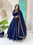 FANCY HANDLOOK COTTON ZARI WEAVING BUTTI WORK GOWN WITH DUPATTA NAVY BLUE