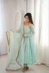 FANCY HEAVY FAUX LACE WORK GOWN BOTTOM WITH DUPATTA SKY