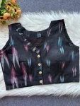 FANCY IKKAT COTTON DIGITAL PRINTED WORK STITCHED BLOUSE BLACK