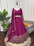 FANCY JAPAN SATIN THREAD WITH  SEQUENCE WORK LEHENGA CHOLI WITH DUPATTA WINE