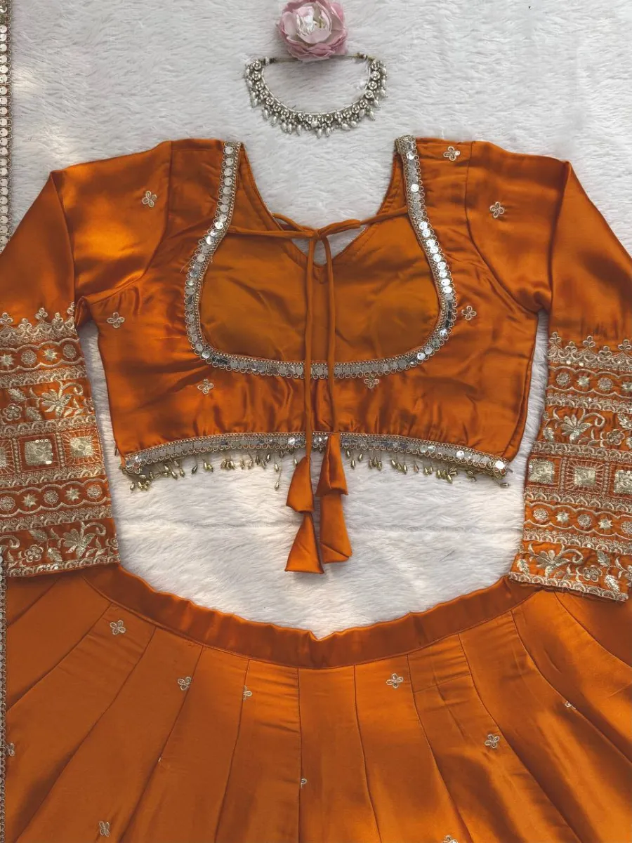 FANCY JAPAN SATIN THREAD WITH SEQUENCE WORK LEHENGA CHOLI WITH DUPATTA WEDDING WEAR WHOLESALE PRICE ETHNIC GARMENT (1)