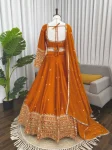 FANCY JAPAN SATIN THREAD WITH SEQUENCE WORK LEHENGA CHOLI WITH DUPATTA WEDDING WEAR WHOLESALE PRICE ETHNIC GARMENT (3)