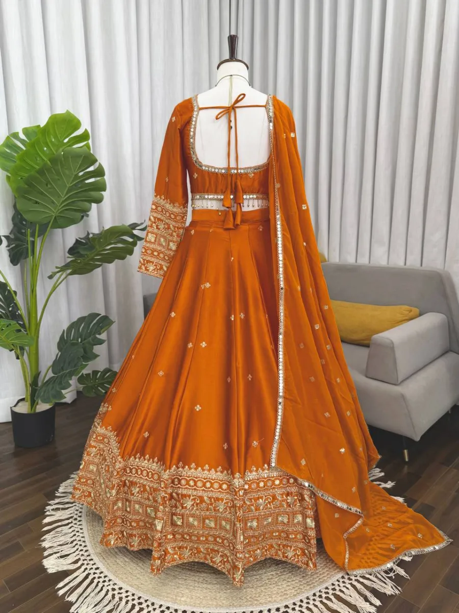 FANCY JAPAN SATIN THREAD WITH SEQUENCE WORK LEHENGA CHOLI WITH DUPATTA WEDDING WEAR WHOLESALE PRICE ETHNIC GARMENT (10)