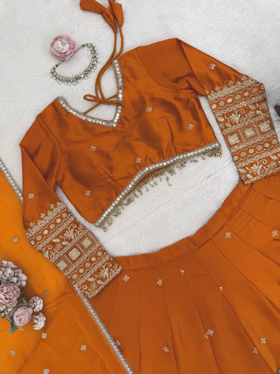 FANCY JAPAN SATIN THREAD WITH SEQUENCE WORK LEHENGA CHOLI WITH DUPATTA WEDDING WEAR WHOLESALE PRICE ETHNIC GARMENT (12)